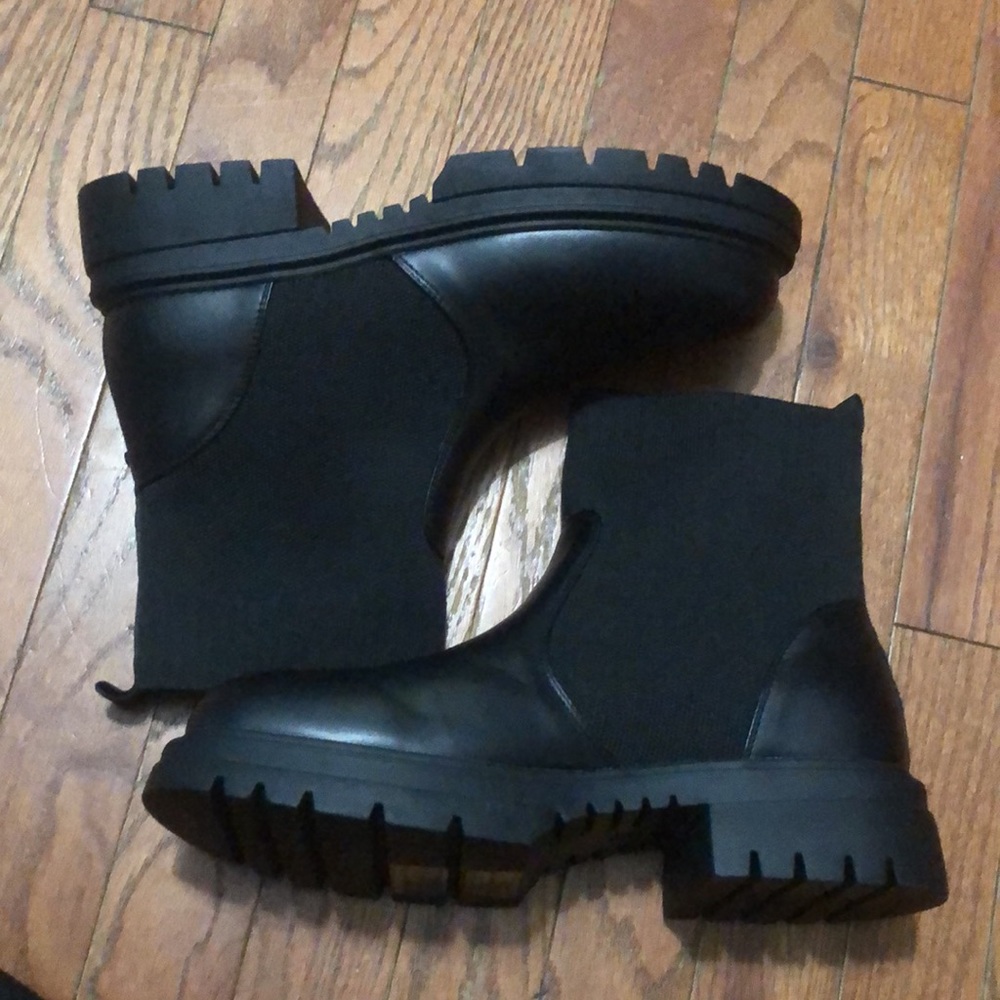 French Connection chunky leather/sock boots